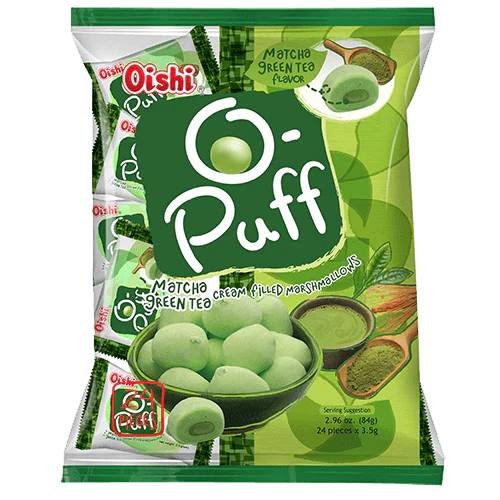 Oishi O-Puff Cream Filled Marshmallow Matcha Flavor 30x(24x3.5g)