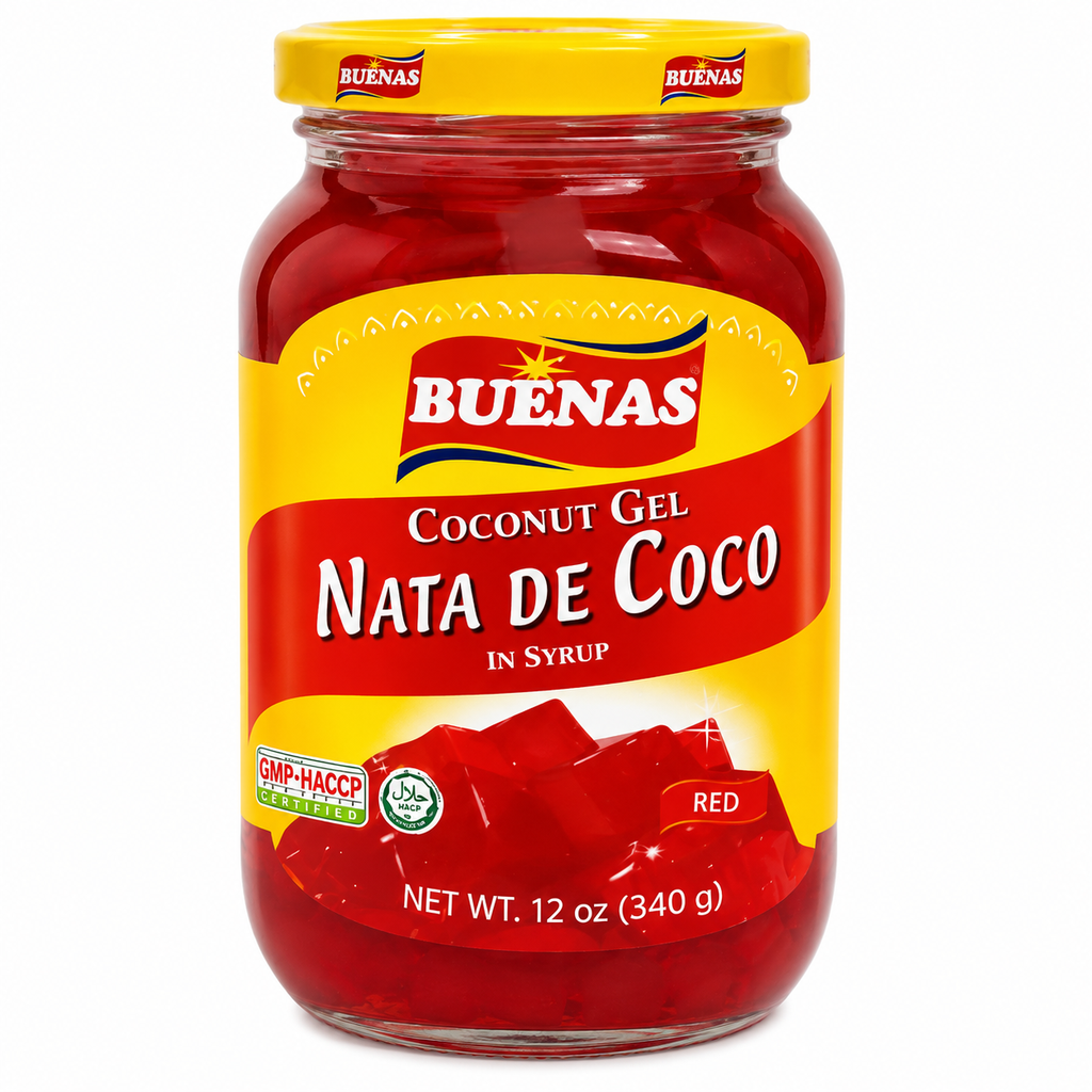 Buenas Sweet Nata De Coco (Coconut Gel) Red 24x340g (Small) ***New Product*** 
