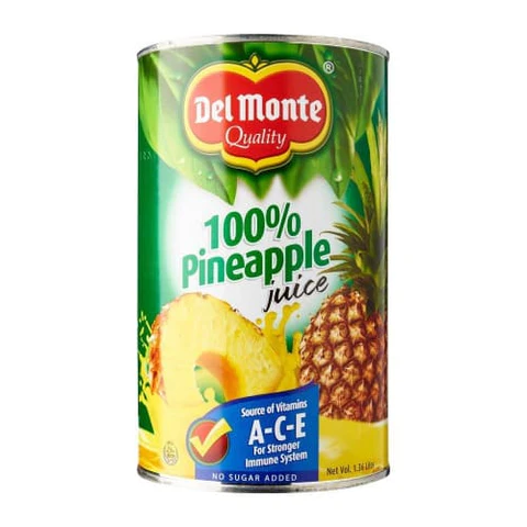 Del Monte (Cans) 100% Pineapple Juice Unsweetened 12x1.36L ***Back In Stock***
