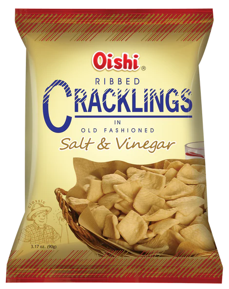 Oishi Ribbed Cracklings Salt & Vinegar 30x90g ***20% OFF – Min 5 Cartons***