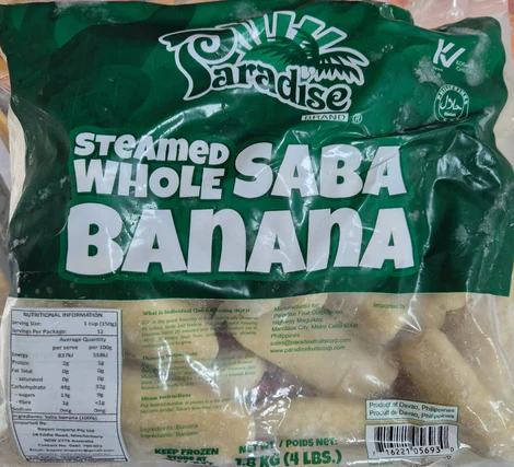 Paradise Brand IQF Whole Steamed Saba Banana 6x1.8kg 