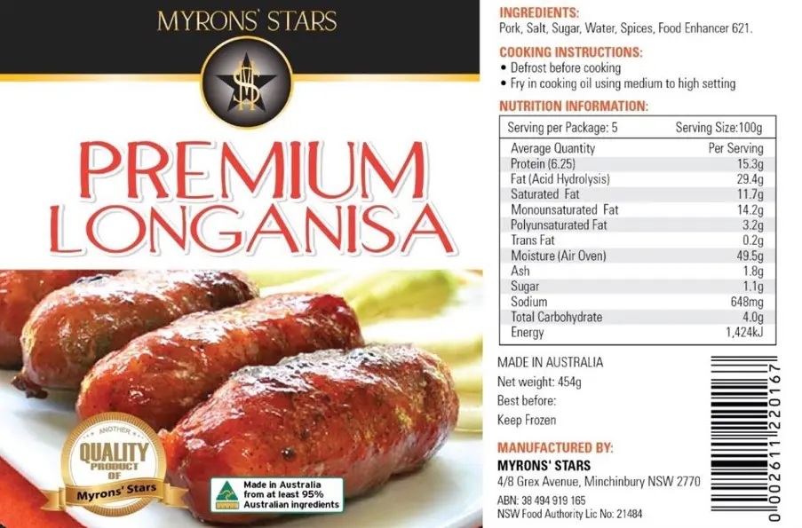 Myrons' Star Premium Longanisa 30x454g