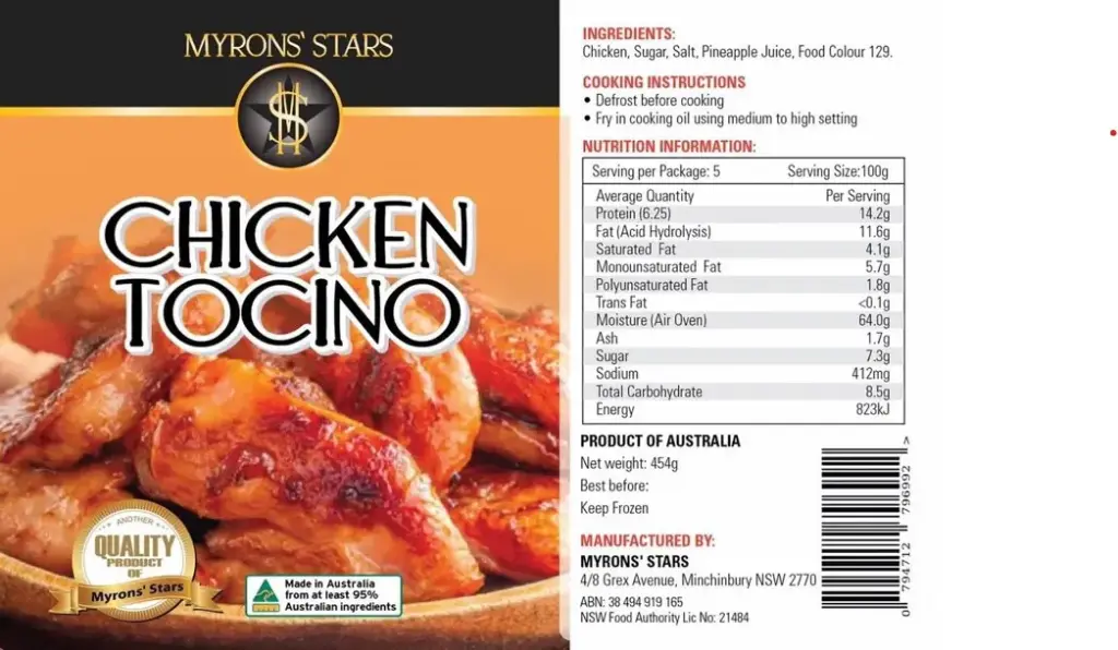 FROZEN Myrons' Star Chicken Tocino 30x454g 