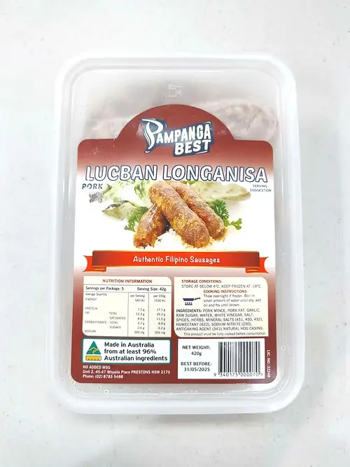 Pampanga Best Lucban Longanisa Pork 30x450g  