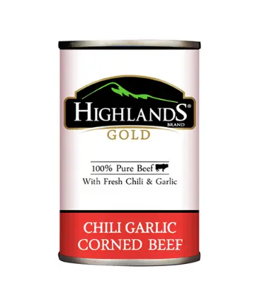 Highlands Gold Corned Beef Chili Garlic 48x150g ***Winter Promo – 15% OFF***