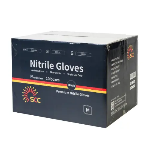 Premium Nitrile Gloves Box of 10 (Black) Medium Size