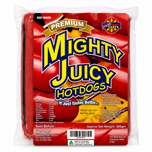 [MIG-REG-004] FROZEN Mighty Juicy Regular Hotdogs 30x500g ***New Product***