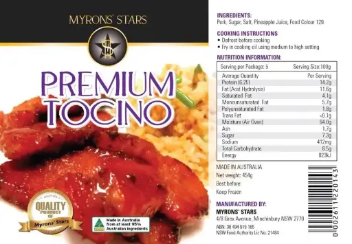 [MYR-TOC-004] FROZEN Myrons' Star Premium Tocino (Pork) 30x454g