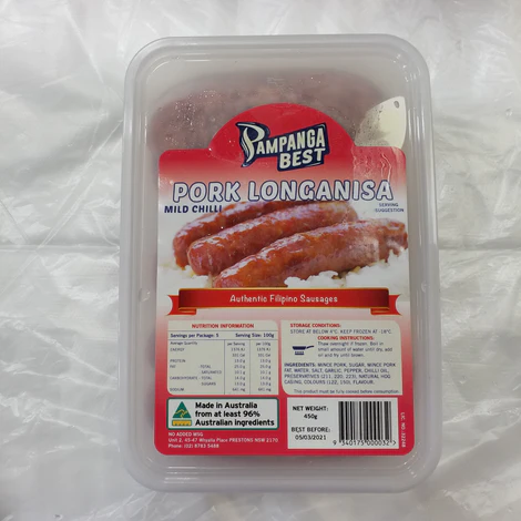 Pampanga Best Pork Longanisa Mild Chilli 30x450g (FROZEN)