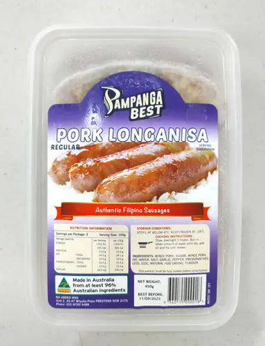 [PAM-REG-006] FROZEN Pampanga Best Pork Longanisa Regular 30x450g 