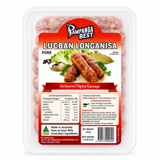[PAM-LUC-004] FROZEN Pampanga Best Pork Longanisa Lucban 30x450g