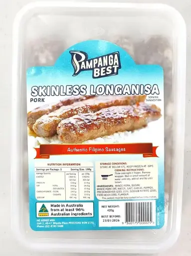 Pampanga Best Pork Longanisa Skinless 30x420g (FROZEN)